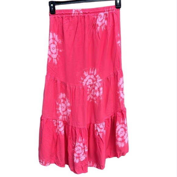 Knox Rose Boho Skirt Pink Design Size Small Elastic Waistline w/Tie Tiered - Picture 5 of 12